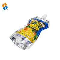 Op maat gemaakte bedrukte, food grade, glanzende aluminiumfolie plastic doypack zakken met uitgiettuit voor fruit sap verpakkingen, speciale vorm uitgiettuit pouch