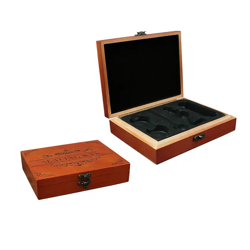 Empty Elegant Box Retro Design Sealing Wax Stamp Set Package Gift Boxes Natural Wooden Box