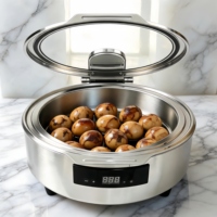 Ensemble de réchauds hydrauliques ronds, chauffe-plats électrique en acier inoxydable 304 avec couvercle en verre, pour banquets et buffets d'hôtel