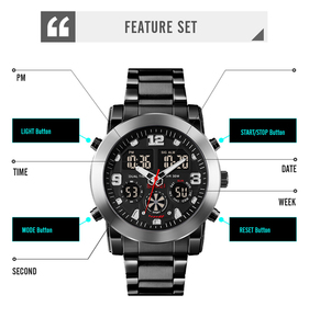 Skmei 1642 trois fois hommes grand cadran montre analogique et numérique à quartz en acier inoxydable montres - Product Image 6