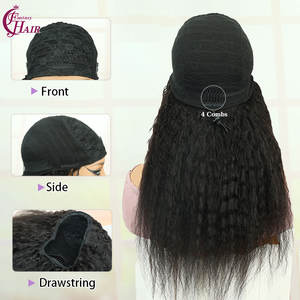 FH Vente en Gros <span class=keywords><strong>Perruque</strong></span> <span class=keywords><strong>Demi</strong></span>-Tête à Clips 100% Cheveux Humains avec Cordon de Serrage Cheveux Humains Kinky Straight Bouclés Noir Naturel - Product Image 2