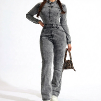 Mameluco de mezclilla Mono de mujer Lavado medio Tallas grandes Vintage Tube Top Jeans Overall Loose Fit Girls Romper