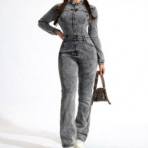 Mameluco de mezclilla Mono de mujer Lavado medio Tallas grandes Vintage Tube Top Jeans Overall Loose Fit Girls Romper - Product Image 1