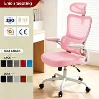 Chaise de bureau ergonomique en maille respirante OEM ODM rose pivotante avec accoudoirs 3D pour bureau à domicile