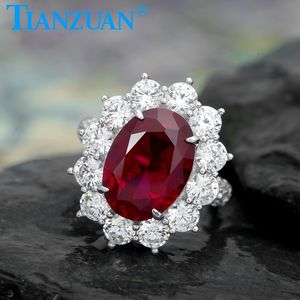 Anillo de Plata de Ley 925 con Piedra Principal de Rubí Rojo Sangre de Pichón Ovalado de 10x14 mm y Moissanita Redonda Blanca para Joyería de Mujeres y Niñas - Product Image 1