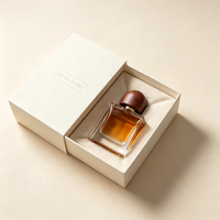 Flacon de parfum carré en verre personnalisé de luxe 50 ml avec bouchon en bois épais et pompe pulvérisatrice, boîte incluse