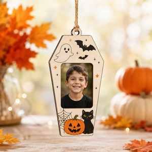 Adornos de madera para fotos de Halloween: diseño de calabaza, calavera, fantasma, murciélago y gato negro. Decoración colgante para árbol de Halloween y exhibición de fotos. - Product Image 5