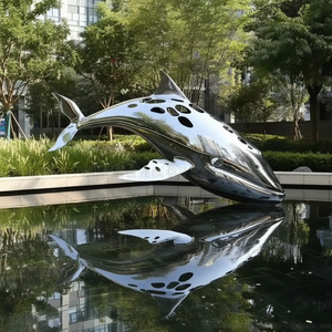 Modern Marine Sculpture Stainless Steel <strong>Whale</strong> <strong>Art</strong> for Garden Water Feature Outdoor Decor - Product Image 5
