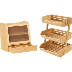 Jianhao Bamboo Bread Box With Drawer <b>Acrylic</b> Door Kitchen <b>Storage</b> <b>Container</b> For Countertop Use - Product Image 3