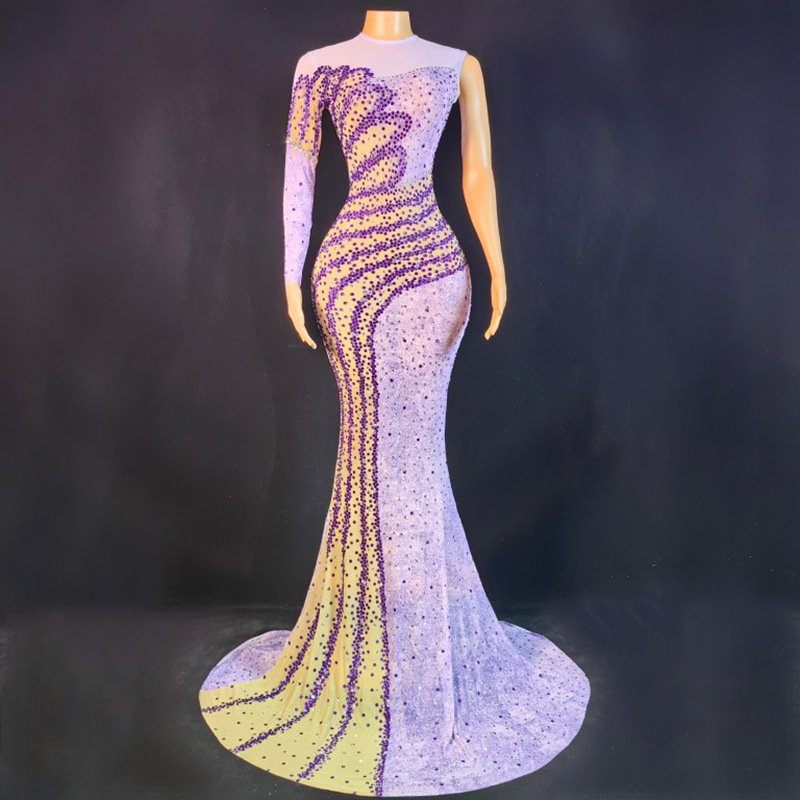 strapless open back dress Zapaka Women Sparkly Light Purple Prom Dress A-Line Spaghetti Straps Long Party Dress with Beading, Lilac / US20W main image 1