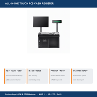 Système de point de vente tout-en-un, caisse enregistreuse, écran tactile capacitif 12,1 pouces, écran client LED simple, I5 8 Go 128 Go