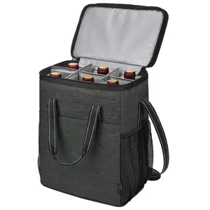 Bolsa enfriadora de vino acolchada con aislamiento con divisor suave a prueba de fugas 6 bolsas de vino para botellas de vino con correa de hombro ajustable