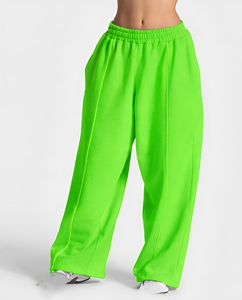 Custom Neon Green <b>Women</b> Wide Leg Fleece <b>Trousers</b> Elastic High Waist Casual <b>Lounge</b> Pant Wholesale Relaxed Streetwear USA UK EU - Product Image 1
