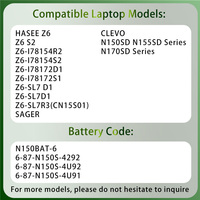 Batterie d'ordinateur portable en gros N150BAT-6 6-87-N150S-4U91 pour les séries CLEVO N150SD N155SD N170SD HASEE Z6 Z6 S2 Z6-SL7R3