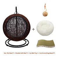 Nouveau Nid pour Chat en Rotin Semi-Enfermé pour Intérieur, Conception Berceau, Capacité 10kg, Idéal Toutes Saisons, avec Bac à Litière Intégré