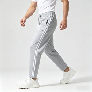 Summer Men Lightweight Two Side Stripes Interlock Fabric Straight Leg Sweatpants <b>Drawstring</b> Casual Jogging <b>Trousers</b> Waist Logo - Product Image 6