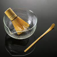 Bol à Matcha en verre transparent en borosilicate avec motif de marteau à bec Style japonais fouet à thé bols à mélanger tasses soucoupe outils à thé Matcha