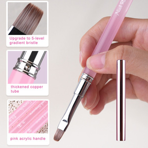 Pinceaux de manucure professionnels à manche en acrylique rose transparent avec logo personnalisé, pour nail art, liner, gel de construction et peinture One Stroke, tailles 6mm, 9mm, 12mm - Product Image 2