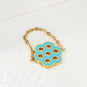 Anillos de Moda de Acero Inoxidable Unisex, Anillos para Nudillos, Joyería para Fiestas, Diseño de Flores e Insectos, Anillos Decorativos con Cadena Azul y Dorada - Product Image 2