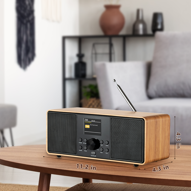 Retro Wood Shortwave Radio for FM with Clear Sound & Built-in Speaker Alarm Clock TF Card USB Screen 4000mAh Battery