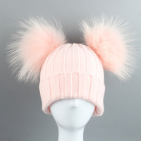 Chapeau avec Double pompon en fourrure véritable, idéal pour l'hiver et pour enfant