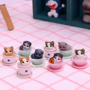 Factory Wholesale Cute Mini Tea Cup Orange Cat Doll Ornaments Plastic Creative Petty Cat Desktop Cake Decoration