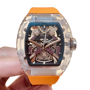 Reloj Mecánico de Lujo 2025, el Más Vendido, de Alta Calidad, con Caja de Cerámica Transparente, Correa de Goma Naranja y Esfera de Cristal de Zafiro - Product Image 1