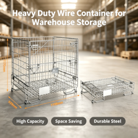 Conteneur en treillis métallique robuste avec plateaux pour le stockage de bouteilles de vin, cage à palettes pliable en acier galvanisé