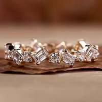 Bague de mariage éternelle en or massif 14k/18k avec diamant cultivé en laboratoire certifié IGI CVD HPHT, motif zig-zag émeraude pour femme/homme