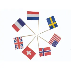 उच्च गुणवत्ता वाले इको फ्रेंडली 25 मिमी 35 मिमी राष्ट्रीय ध्वज मुद्रित लोगो भोजन के लिए बांस टूथपिक झंडे