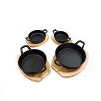 Set Wajan Bulat Besi Cor 3 Buah, Panci Penggorengan Penghangat Datar, 6.5 Inci, 8 ", 10.5", HITAM