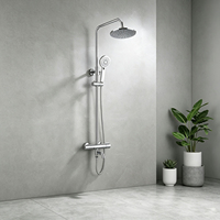 Columna de Ducha Termostática con Recubrimiento en Polvo Aquacubic - Conjunto de Grifería Redonda de Pared con Control de Temperatura