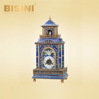 Horloge de table en cloisonné de luxe, cuivre plaqué or, motifs floraux classiques exquis, émail, horloge de bureau