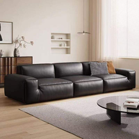 Canapé modulaire en cuir noir minimaliste moderne, grand canapé carré en cuir pour salon, meubles de maison