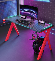 Bureau d'ordinateur pour la maison, bureau noir avec pieds en forme de X, table de jeu avec éclairage LED, ensemble de bureau de jeu, table de jeu RVB