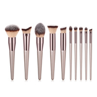 Ensemble complet de 10 pinceaux de maquillage couleur or champagne, pour fond de teint, poudre libre, blush, anticernes, fard à paupières, ensemble professionnel
