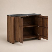 Buffet en bois avec surface en marbre noir, armoire de rangement, console à 2 portes, meuble d'entrée pour salon