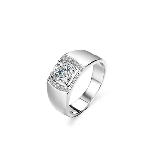 Hoyon钻戒1克拉男士戒指925纯银白金镶嵌流行大方男士钻石饰品