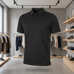 Camisa Negra de Manga Corta para Hombre, 3 Botones, Tejido de Poliéster, Frente Liso, Logotipo Personalizado, Secado Rápido, Informal, para Golf o Trabajo - Product Image 6