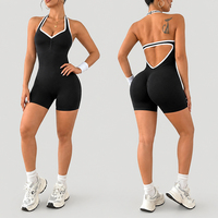 Mono deportivo halter sin espalda para mujer, con cuello corazón, de una pieza, con shorts de yoga, efecto moldeador y levantamiento de glúteos, ropa deportiva.