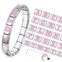 Bracelet à breloques italiennes en acier inoxydable rose avec 26 initiales, maillons de chaîne, pièces DIY, accessoires modulaires, bracelet jonc italien