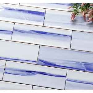 Ceramic Tile Factory Blue Wall And Floor Tile 100x300 4x12 Inch Background Wall Decorative Glossy Ceramic Subway Tile