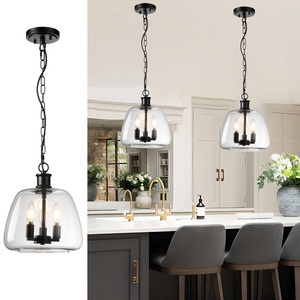 Lustre suspendu pour la <span class=keywords><strong>maison</strong></span>, salon, salle à manger, îlot de <span class=keywords><strong>cuisine</strong></span>, bar, finition noire, ampoule E26, lustre simple - Product Image 1