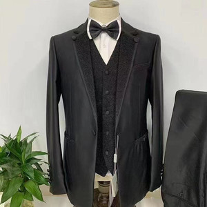 Dernier design personnalisé classique brillant Golde avec costumes de mariage noirs pour hommes Costume Slim Fit Groom Meilleur Tuxedos de fête Blazer 3 pièces - Product Image 4
