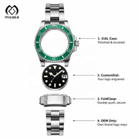 Montre mécanique pour couple personnalisée, ronde, noire et rose, mouvement automatique, date, acier inoxydable, étanche, verre saphir enduit