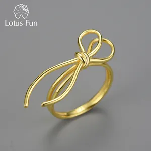Lotus Fun Couple Ribbon collegamento Kont elegante ispirazione Design anelli gioielli in argento Sterling da donna placcati oro 18 carati