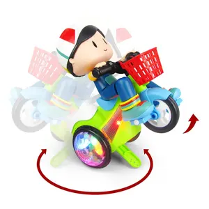 Felisu 360 Degree B/O Rotating Car Toys Electric Stunt Tricycle Model LED Light Music Fun Car Toys