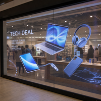 Film LED transparent adhésif pour vitrine de magasin d'électronique, à coller sur vitrine en verre