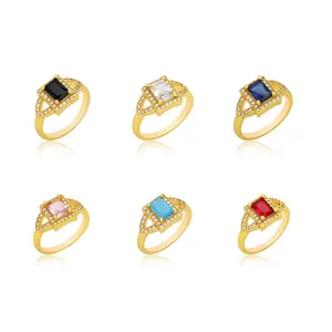 Hot sale fashion 14k/18k/24k gold plating brass zircon jewelry unique womens ring colorful indian rings for women