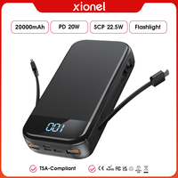 Banco de Energía de 20000 mAh con Cables Tipo C y L Integrados, Pantalla LED Digital, Carga Súper Rápida de 22.5 W, Portátil